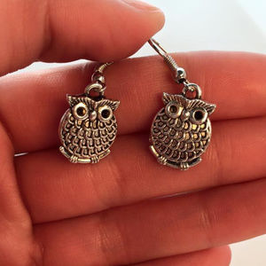 Silver Owl Carved Dangle Earrings Hypoallergenic Party Gift